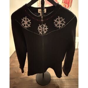 Woolrich Wool Embroidered Floral Full Zip Up Cardigan Sweater Jacket Womens XS